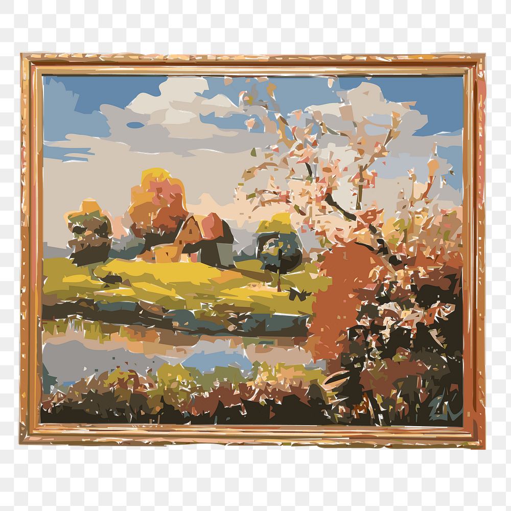 Png landscape framed painting sticker, transparent background. Free public domain CC0 image.