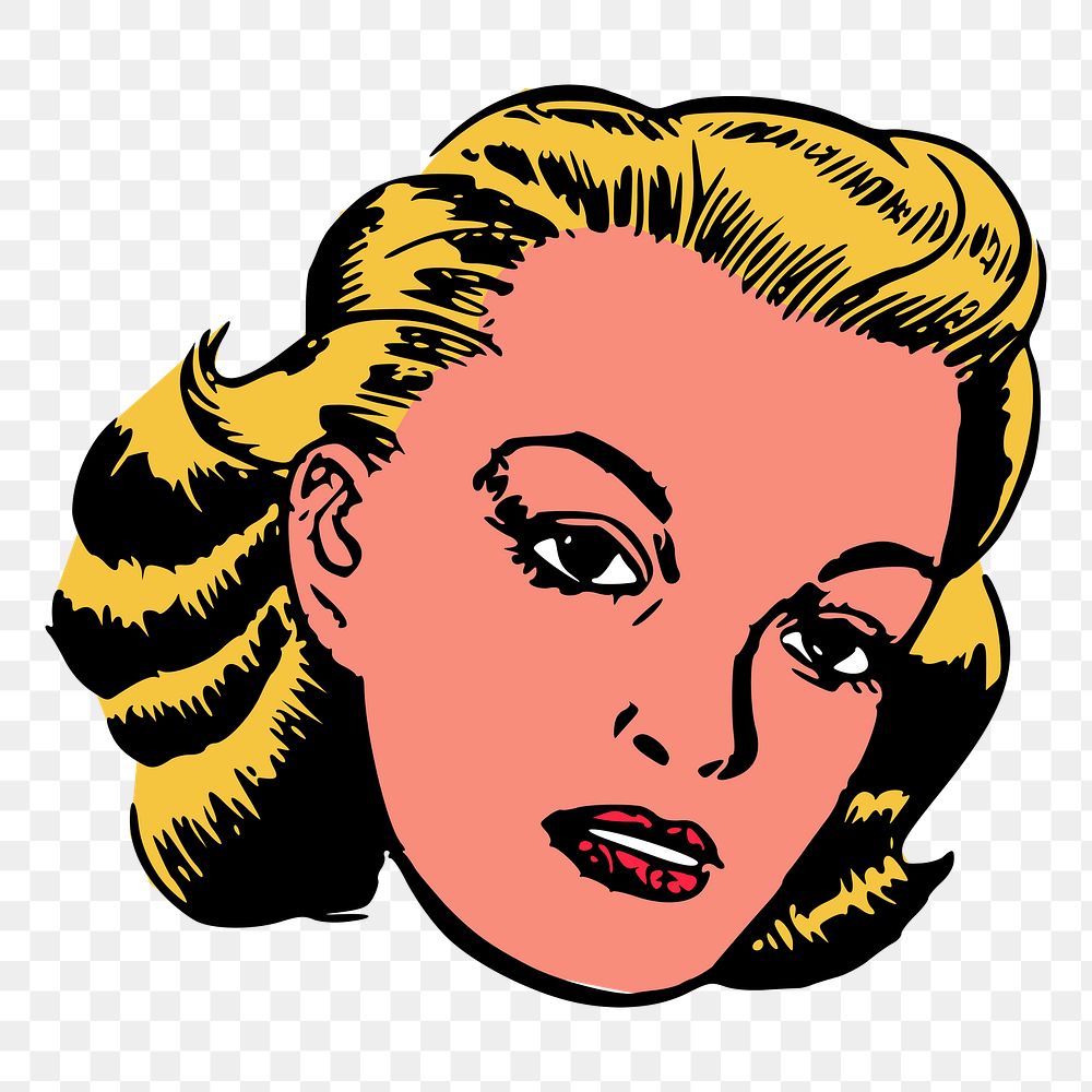 Png retro blonde woman sticker, transparent background. Free public domain CC0 image.