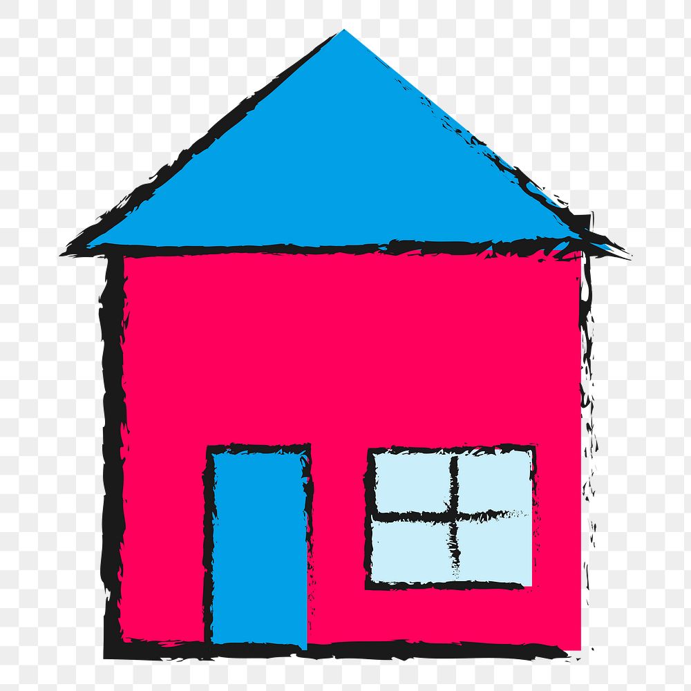 House png crayon drawing sticker, transparent background. Free public domain CC0 image