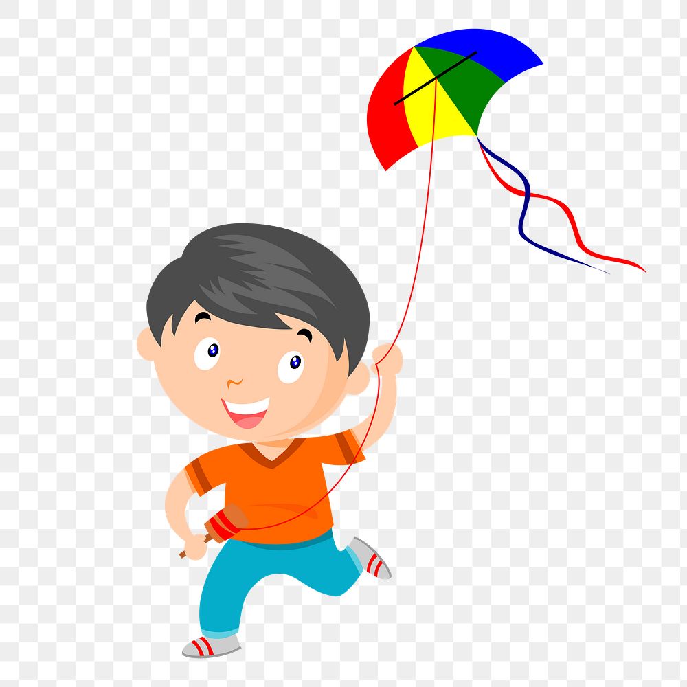 Boy playing kite png sticker, transparent background. Free public domain CC0 image