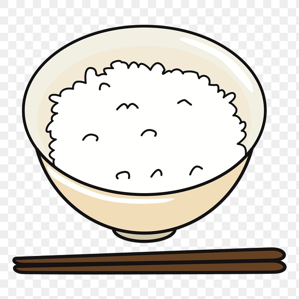 Rice bowl png sticker, Japanese food illustration, transparent background. Free public domain CC0 image