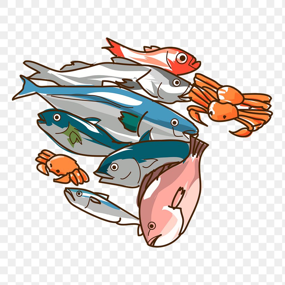Fish, seafood png sticker, Japanese food illustration, transparent background. Free public domain CC0 image