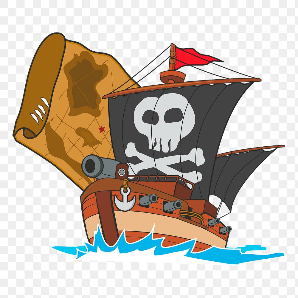 Pirate ship png sticker, cartoon illustration, transparent background. Free public domain CC0 image