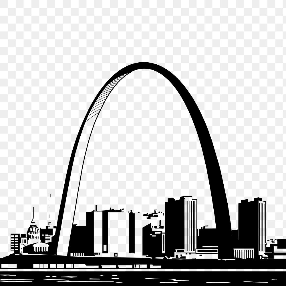Gateway Arch png silhouette border sticker, American landmark illustration, transparent background. Free public domain CC0…