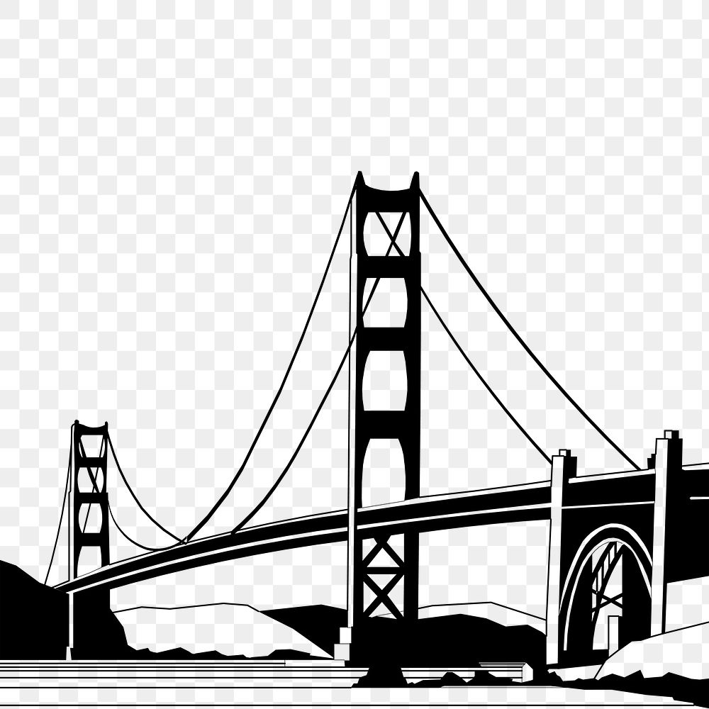 Golden gate bridge png silhouette border sticker, American landmark illustration, transparent background. Free public domain…