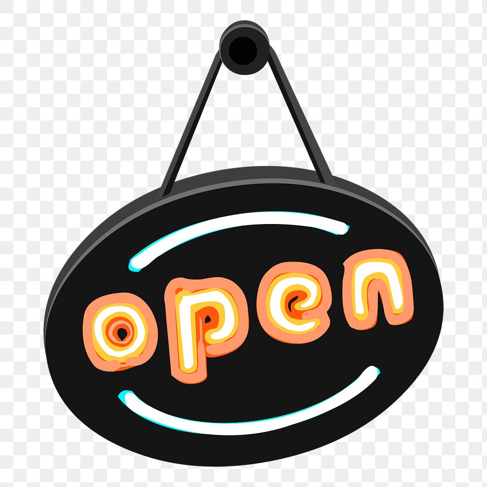 Open shop sign png sticker business illustration, transparent background. 
