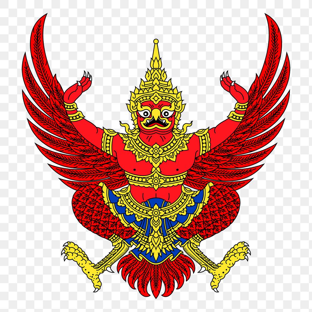 Thai Garuda emblem png sticker Hinduism illustration, transparent background. Free public domain CC0 image.