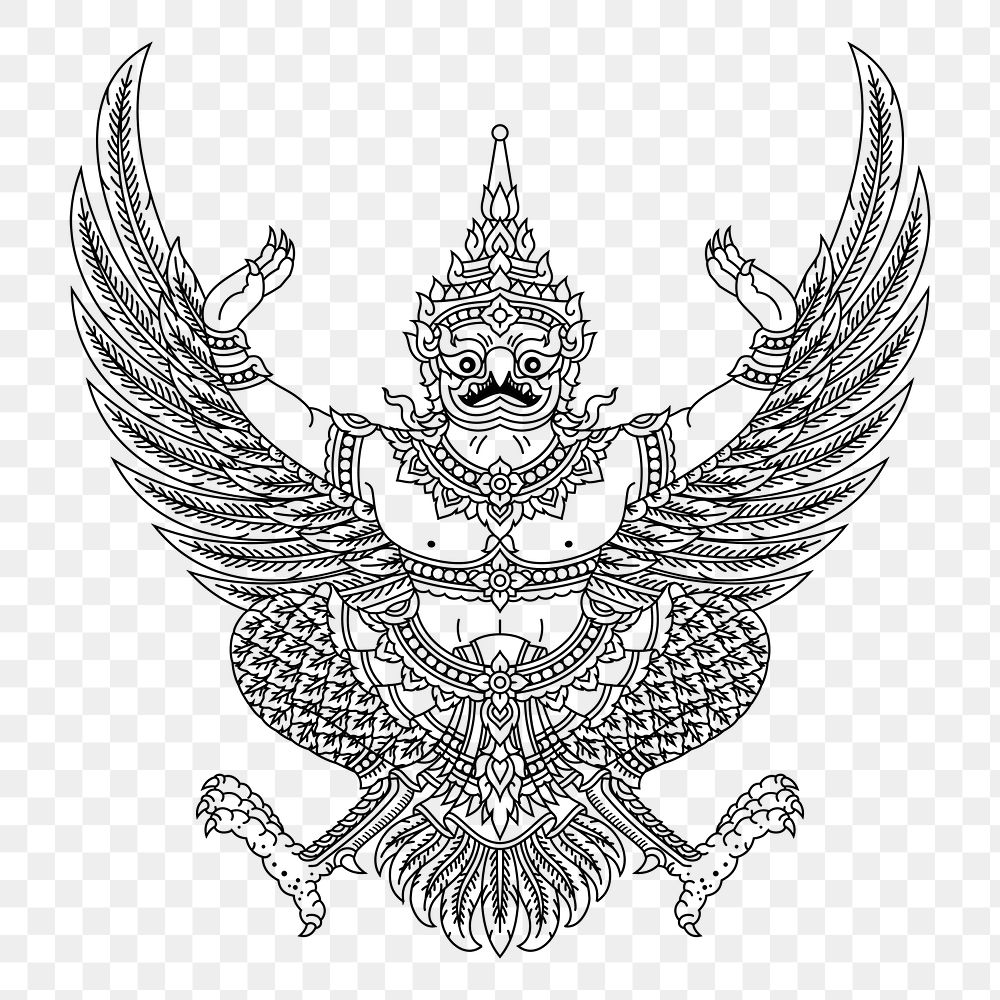 Thai Garuda emblem png sticker Hinduism illustration, transparent background. Free public domain CC0 image.