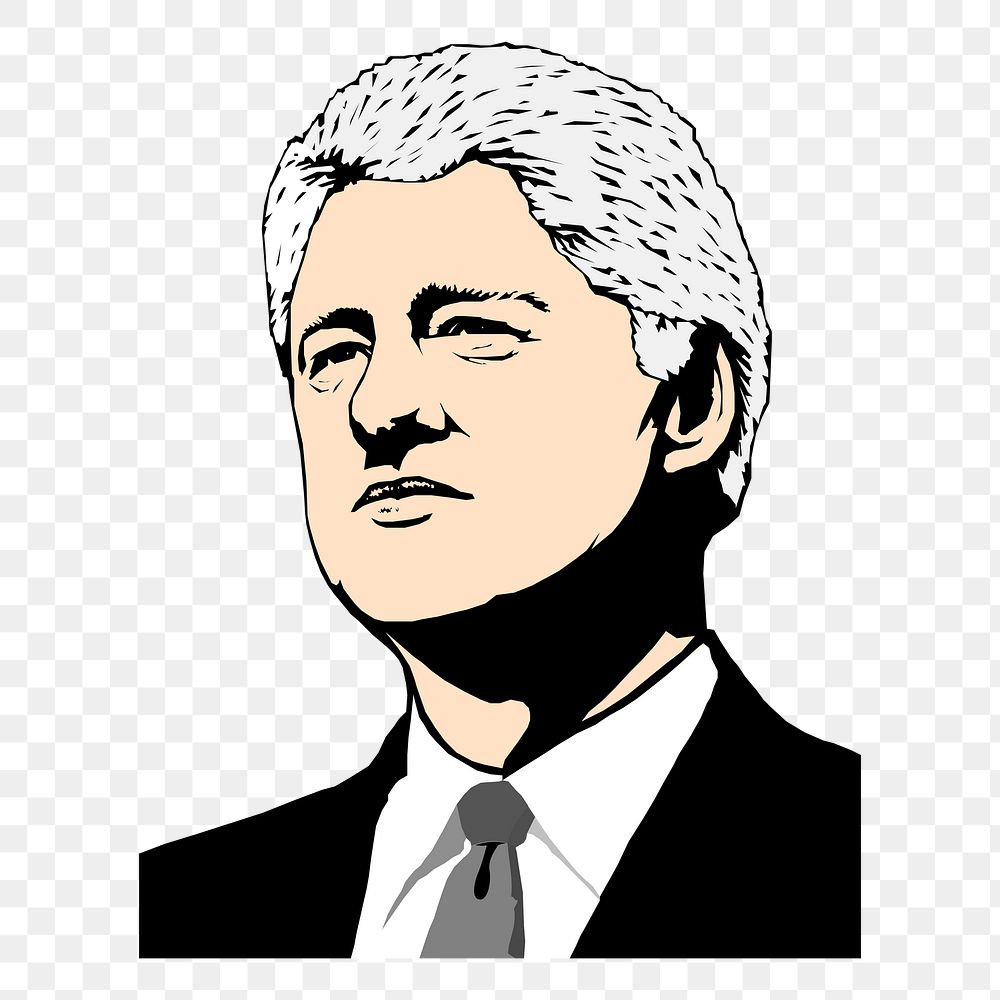 Bill Clinton png clipart, US president portrait illustration. Free public domain CC0 image.