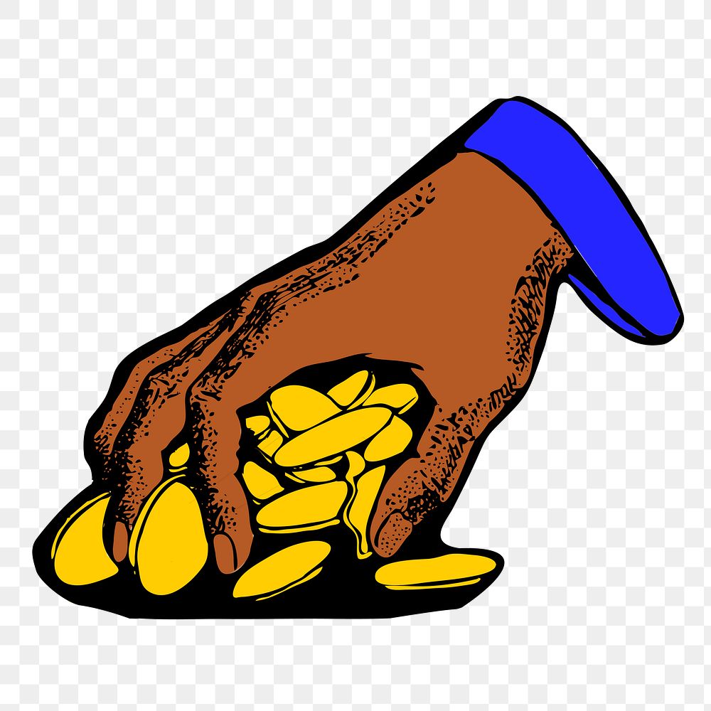 Grabbing coins png sticker hand gesture illustration, transparent background. Free public domain CC0 image.