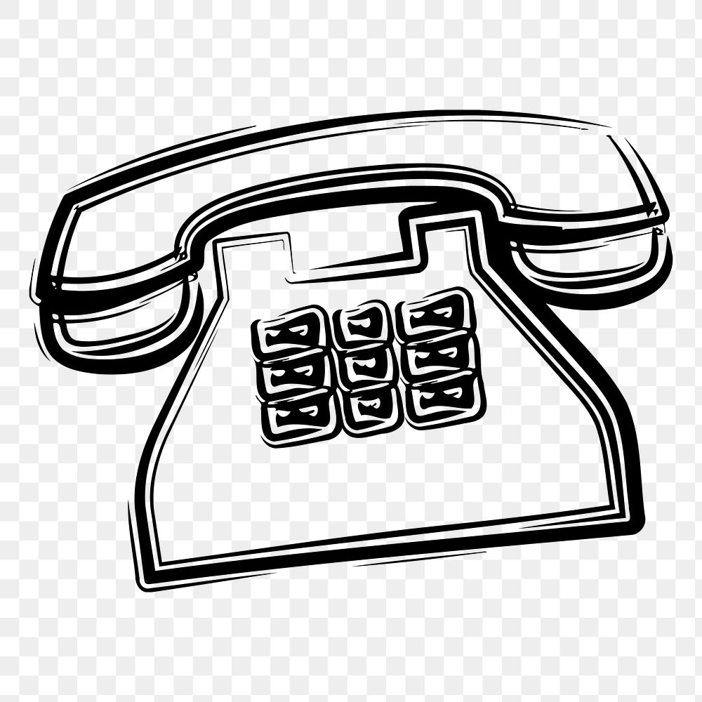 Telephone icon png sticker, black and white illustration, transparent background. Free public domain CC0 image.