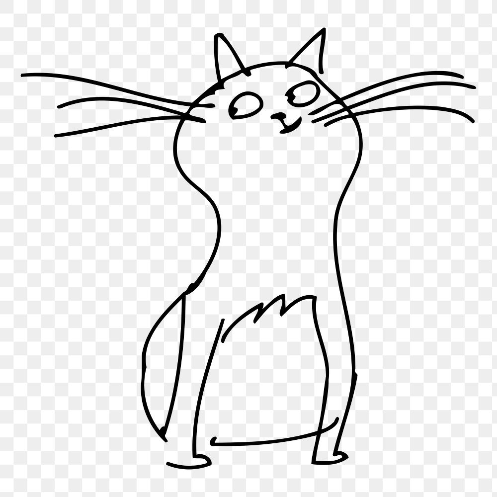 Png cat line art sticker, black and white illustration, transparent background. Free public domain CC0 image.