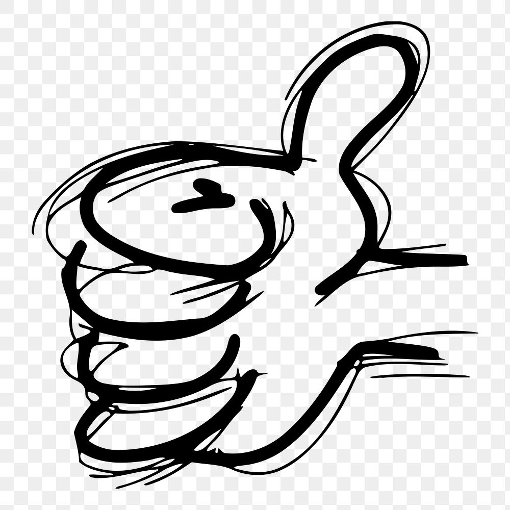Thumbs up png sticker, black and white illustration, transparent background. Free public domain CC0 image.
