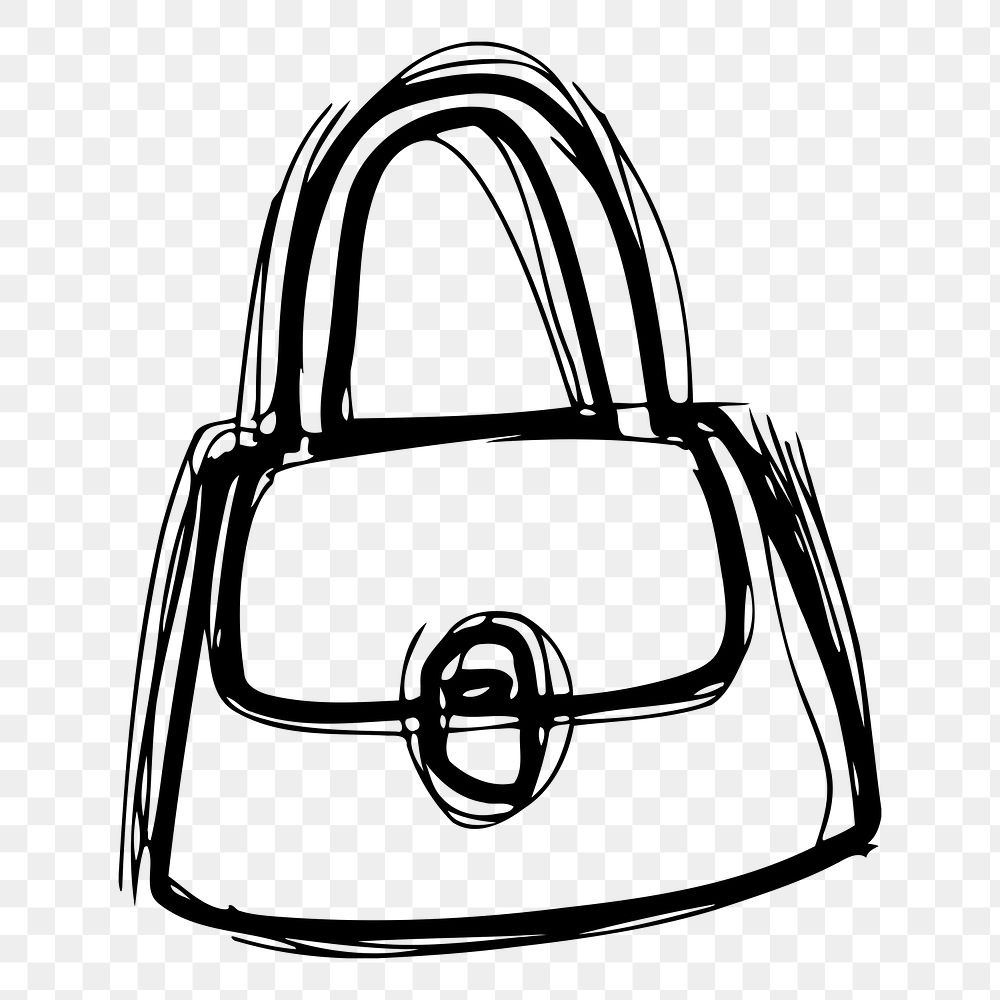 Handbag  png sticker, black and white illustration, transparent background. Free public domain CC0 image.