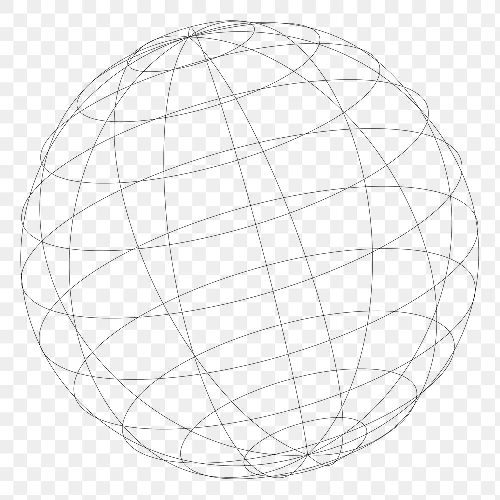 Globe grid png sticker, black and white illustration, transparent background. Free public domain CC0 image.