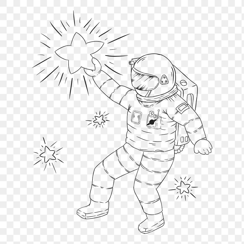 Astronaut png sticker, black and white illustration, transparent background. Free public domain CC0 image.
