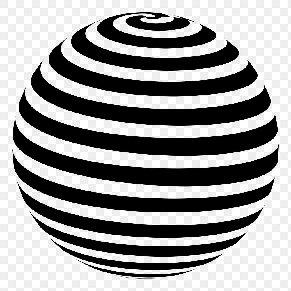 Abstract sphere png sticker, black and white illustration, transparent background. Free public domain CC0 image.
