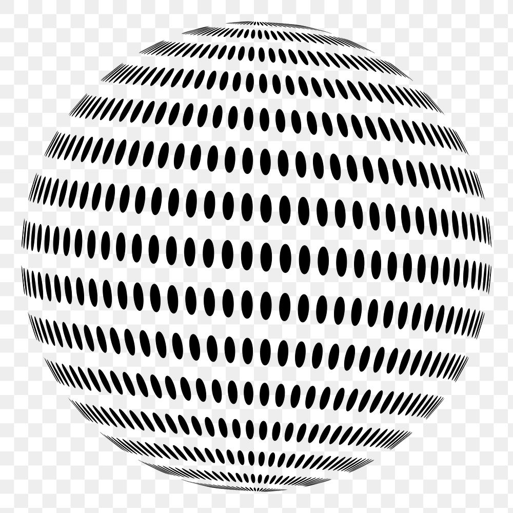 Abstract sphere png sticker, black and white illustration, transparent background. Free public domain CC0 image.