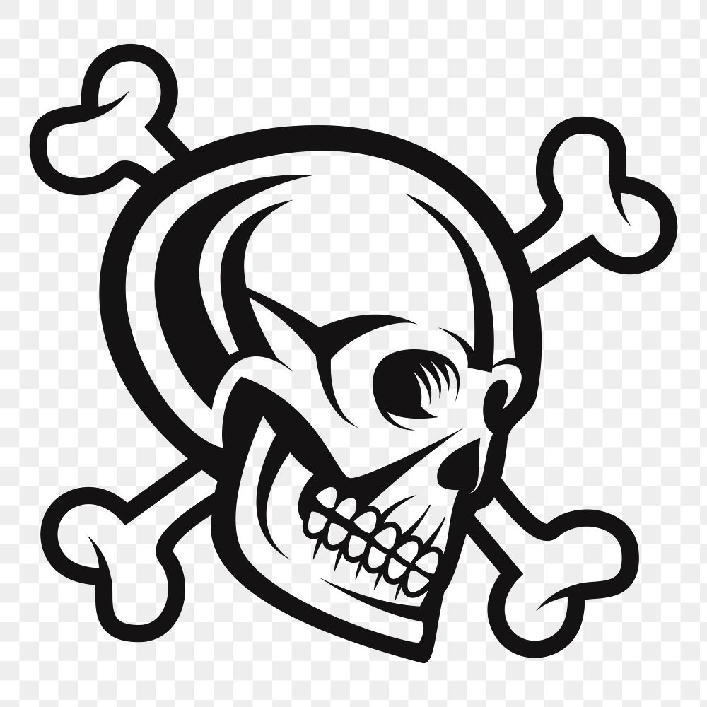 Crossbones skull png sticker, black and white illustration, transparent background. Free public domain CC0 image.