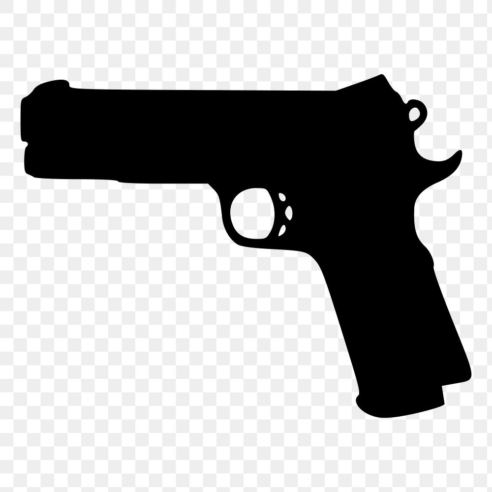 Handgun silhouette png sticker, weapon illustration, transparent background. Free public domain CC0 image.