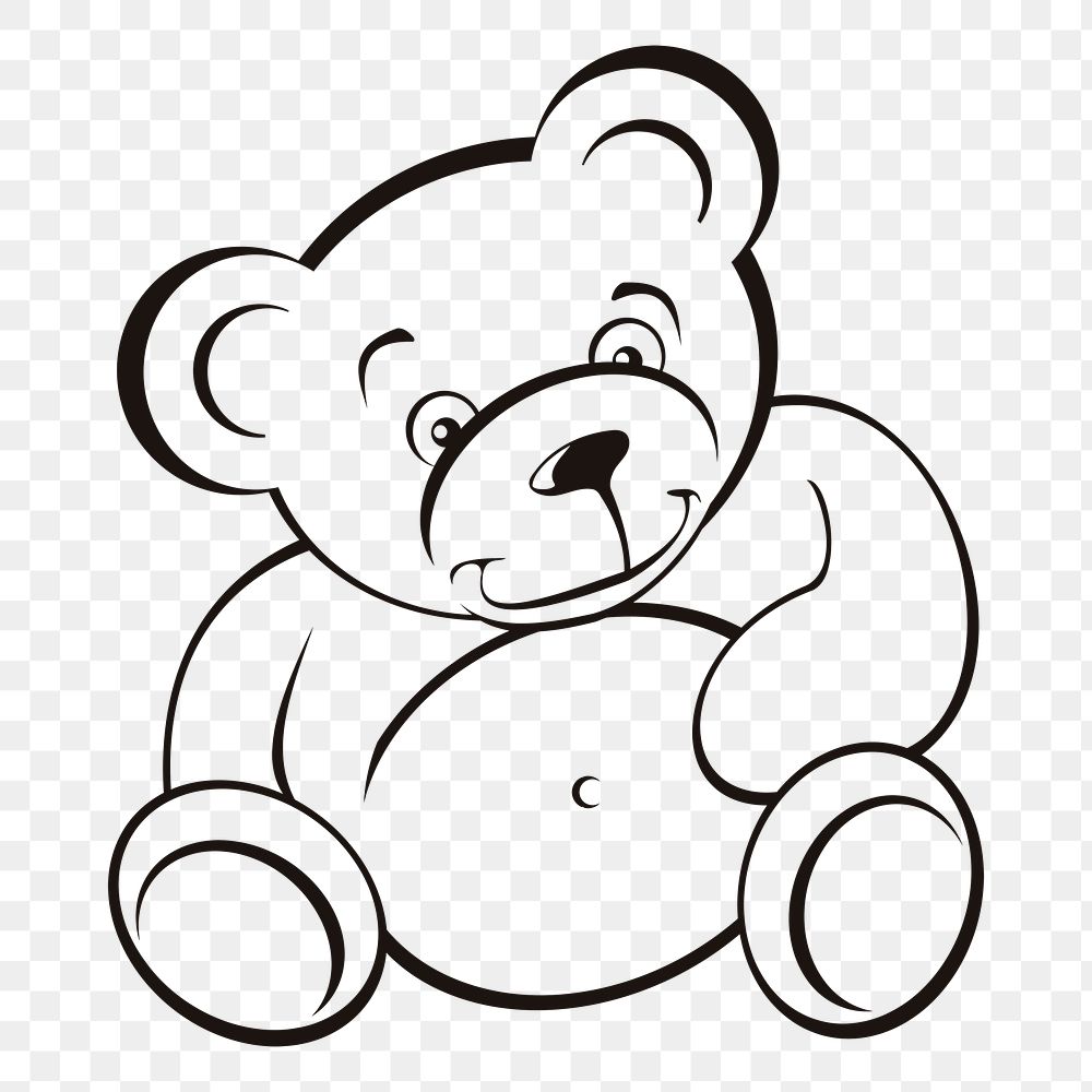 Teddy bear png sticker, black and white illustration, transparent background. Free public domain CC0 image.