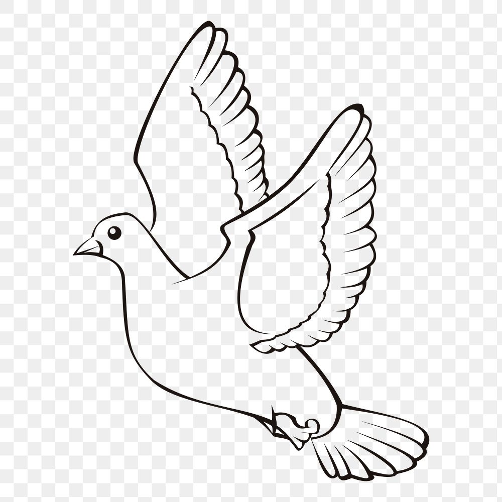 Dove bird png sticker, black and white illustration, transparent background. Free public domain CC0 image.