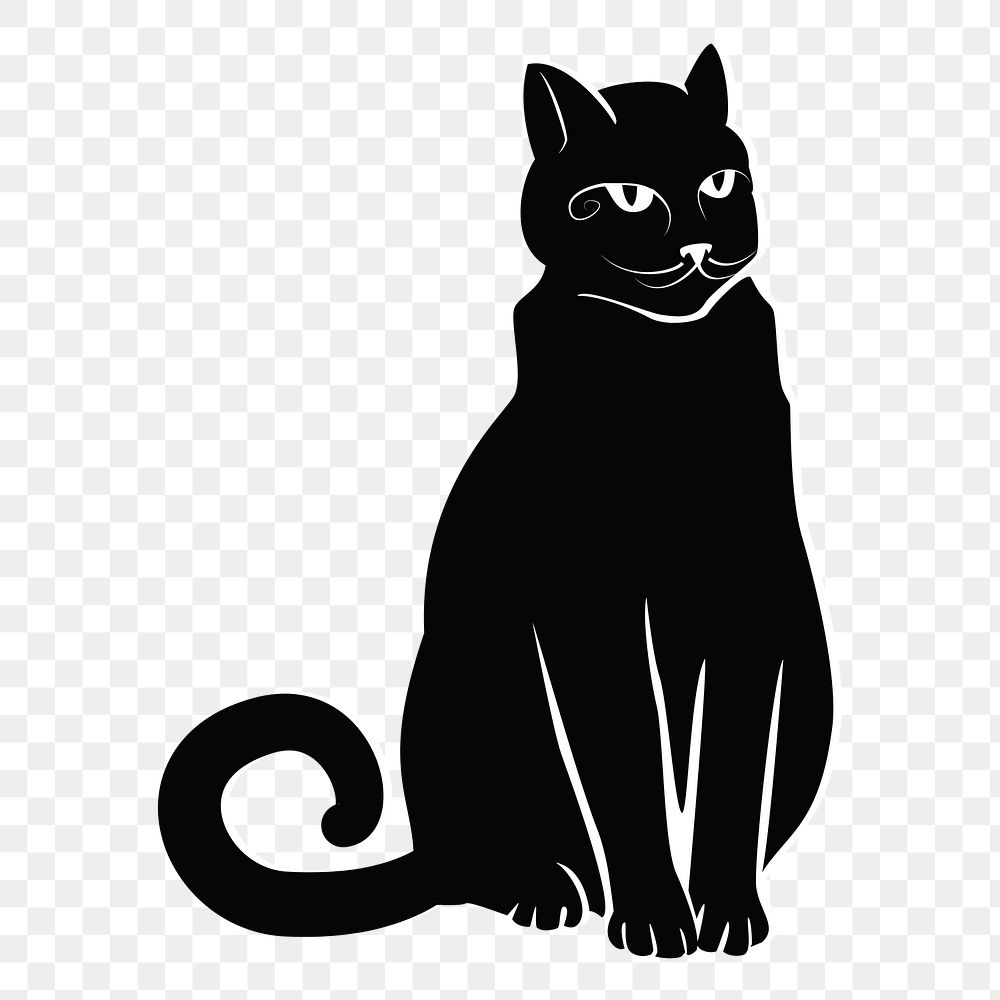 Black cat png sticker, black and white illustration, transparent background. Free public domain CC0 image.