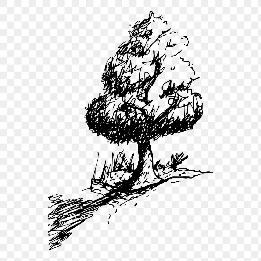 Tree png sticker, black and white illustration, transparent background. Free public domain CC0 image.
