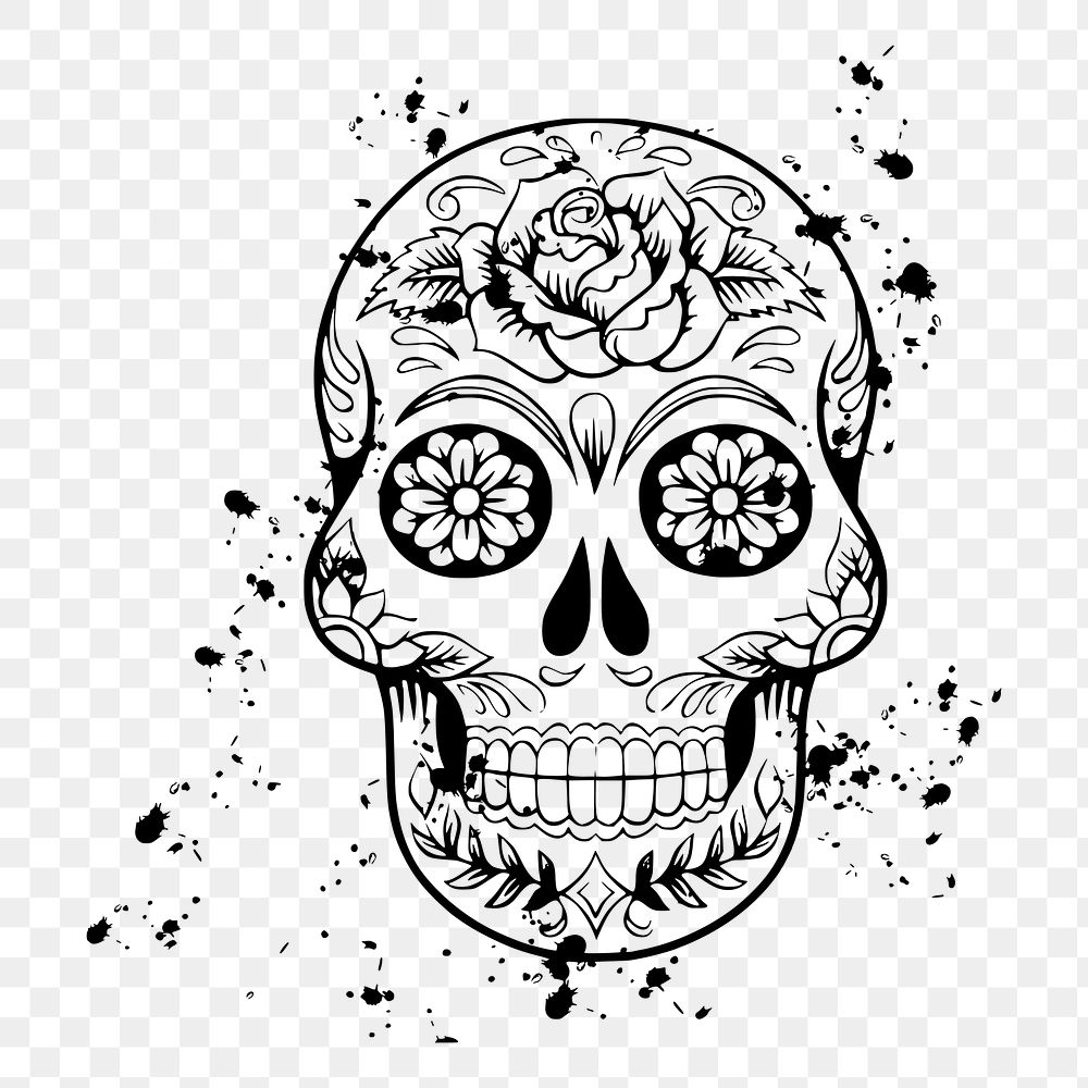 Calavera skull png sticker, Day of the Dead transparent background. Free public domain CC0 image.