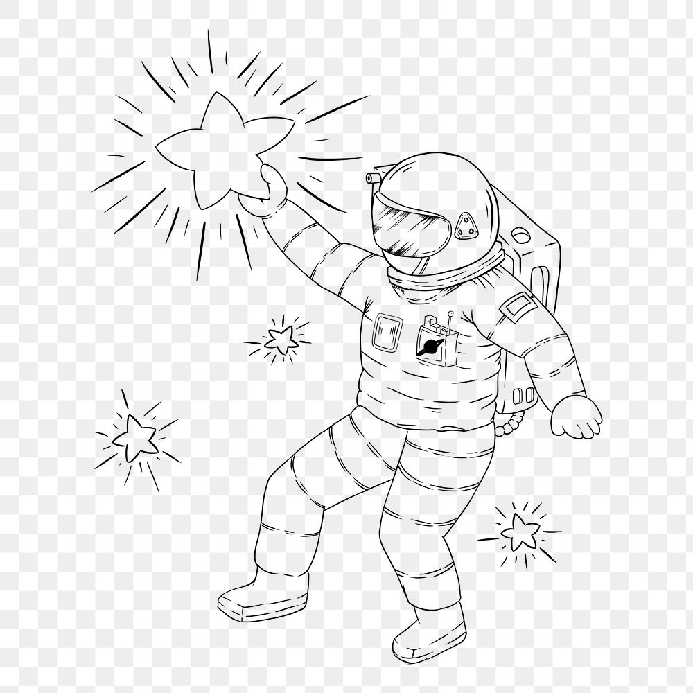 Png astronaut line art sticker, transparent background. Free public domain CC0 image.