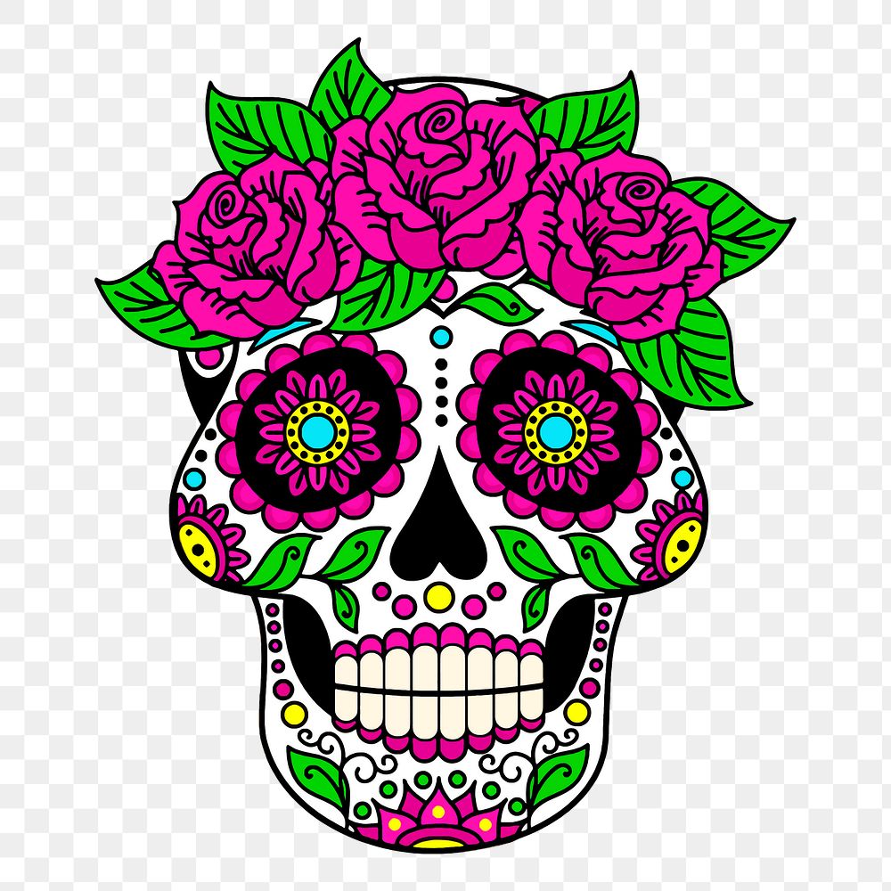 Calavera skull png sticker, Day of the Dead  transparent background. Free public domain CC0 image.