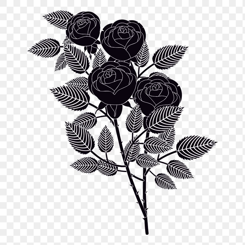 Silhouette rose png sticker, transparent background. Free public domain CC0 image.
