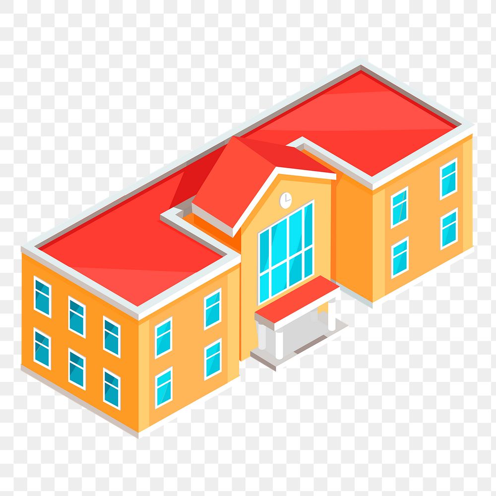 School png sticker building illustration, transparent background. Free public domain CC0 image. clipart, building…