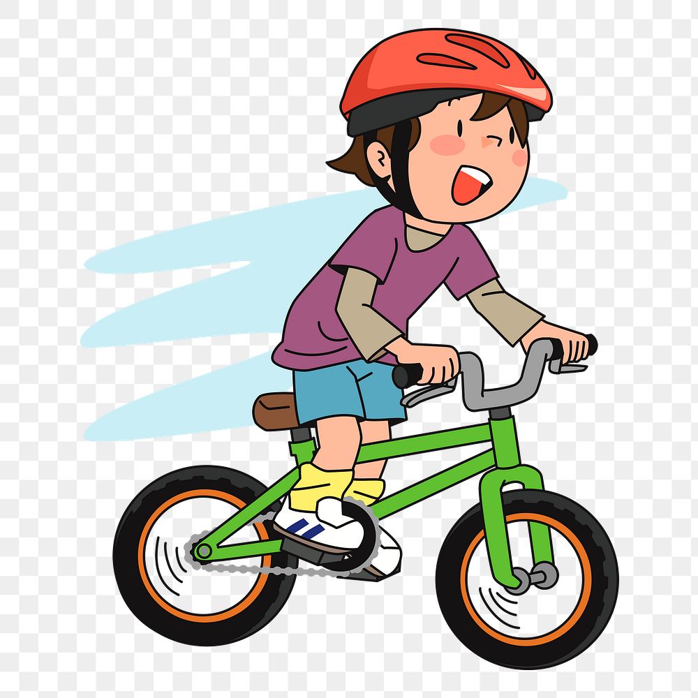 Boy ride a bike png sticker cartoon character illustration, transparent background. Free public domain CC0 image.