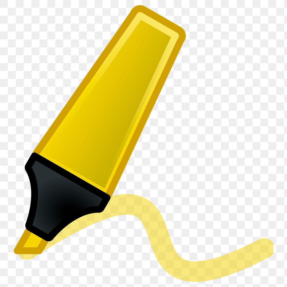 Yellow highlighter pen png sticker stationery illustration, transparent background. Free public domain CC0 image.