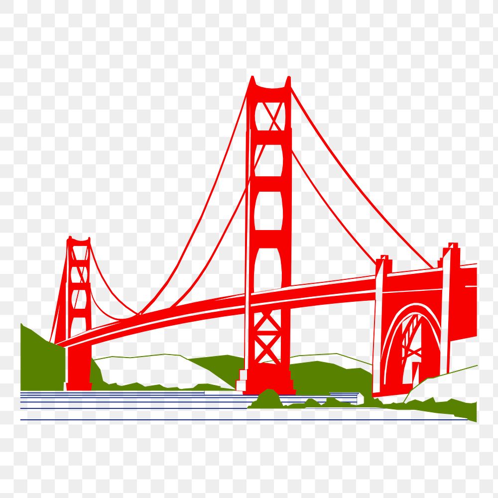 Golden gate bridge png sticker USA famous landmark illustration, transparent background. Free public domain CC0 image.