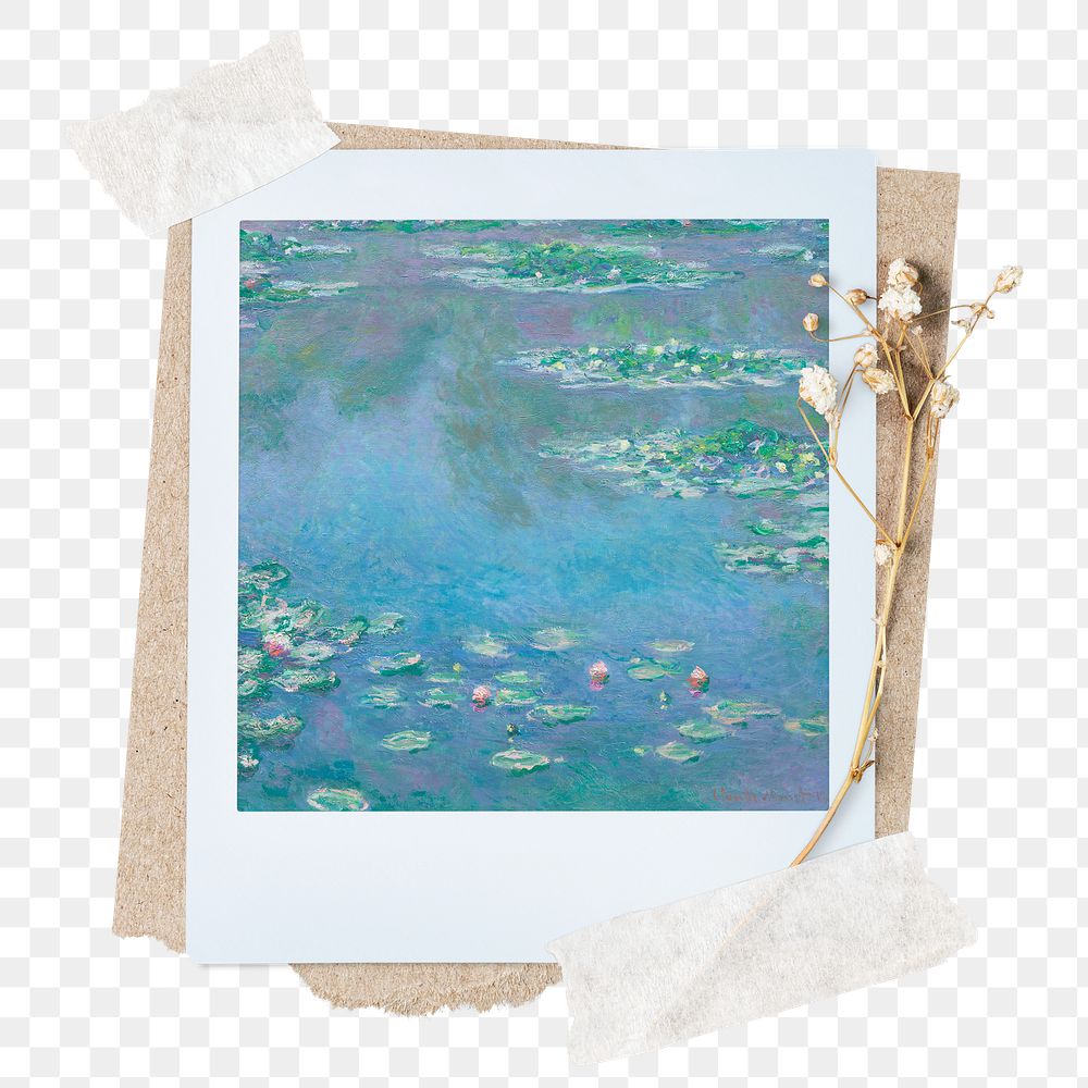 Monet png sticker painting instant photo, transparent background, remixed by rawpixel