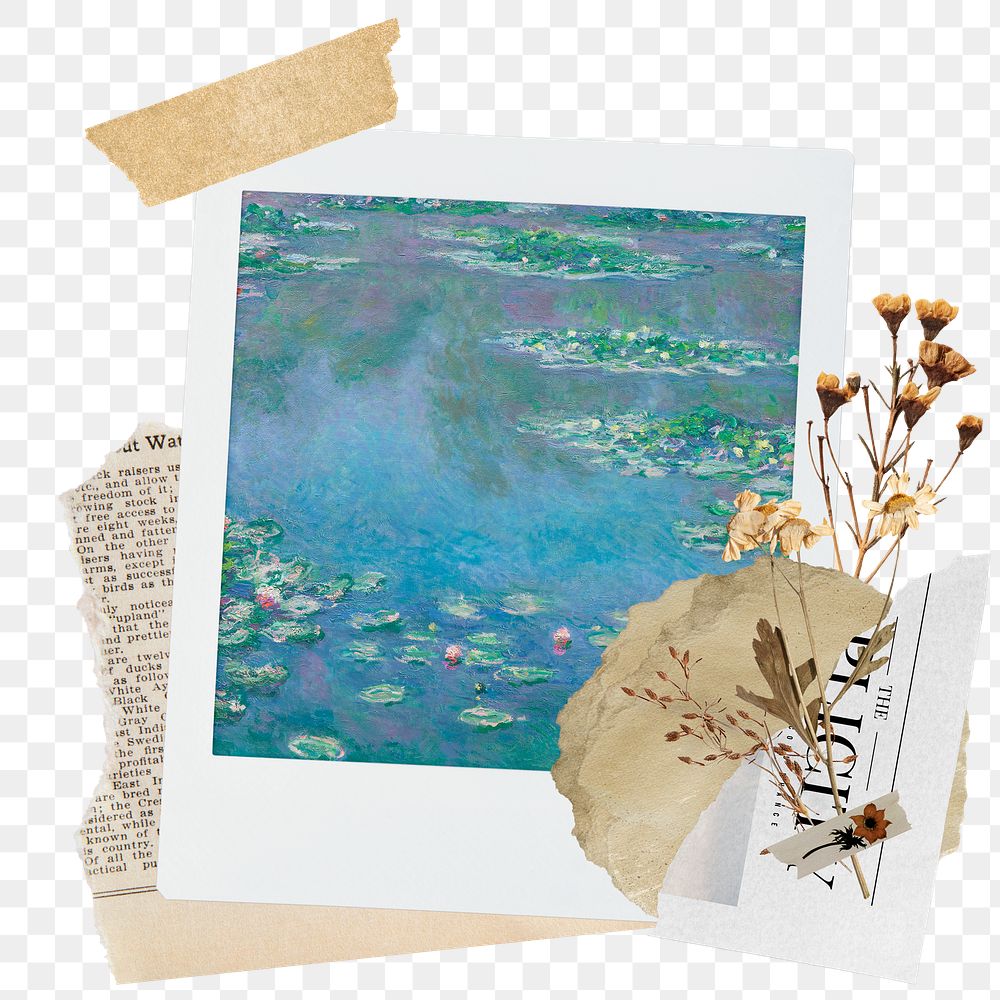 Monet png sticker instant photo, aesthetic flower design, transparent background, remixed by rawpixel.