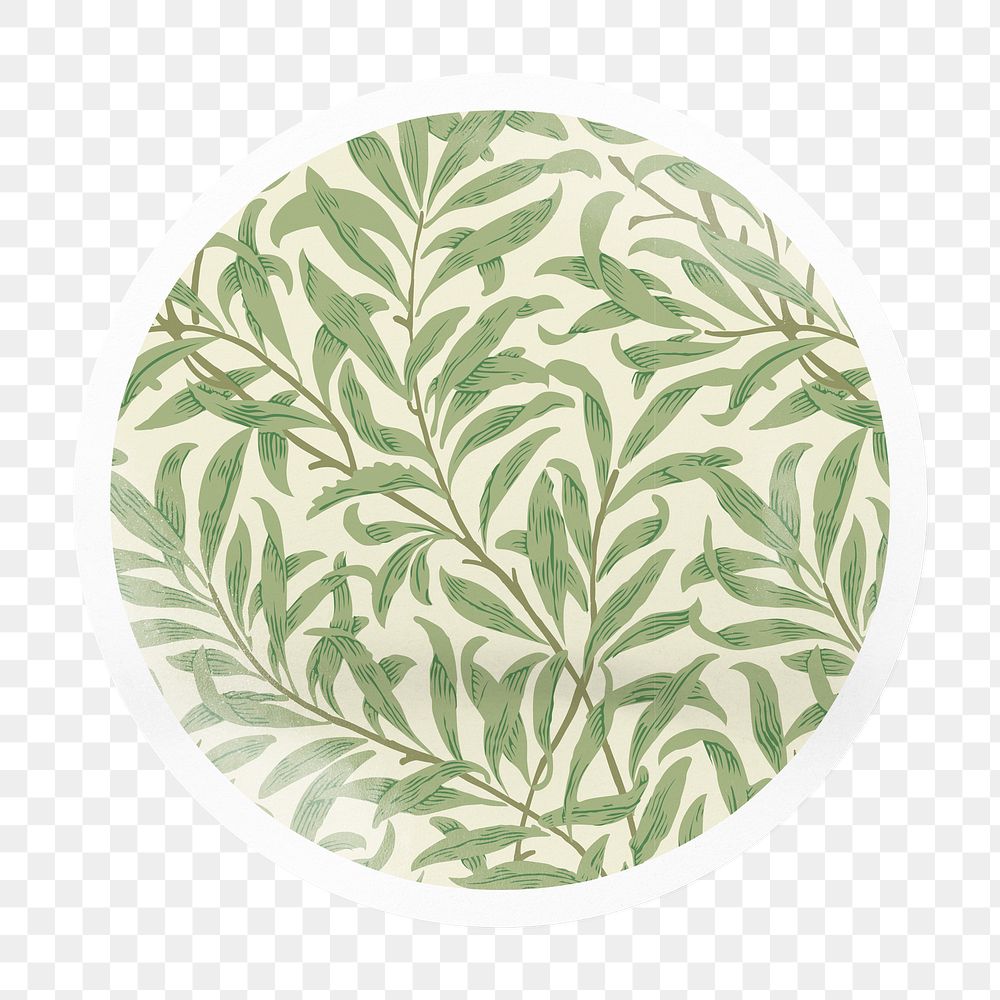 William Morris png leaf pattern badge sticker on transparent background, remixed by rawpixel