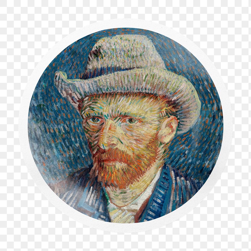 Van Gogh's png Self-Portrait badge sticker on transparent background, remixed by rawpixel
