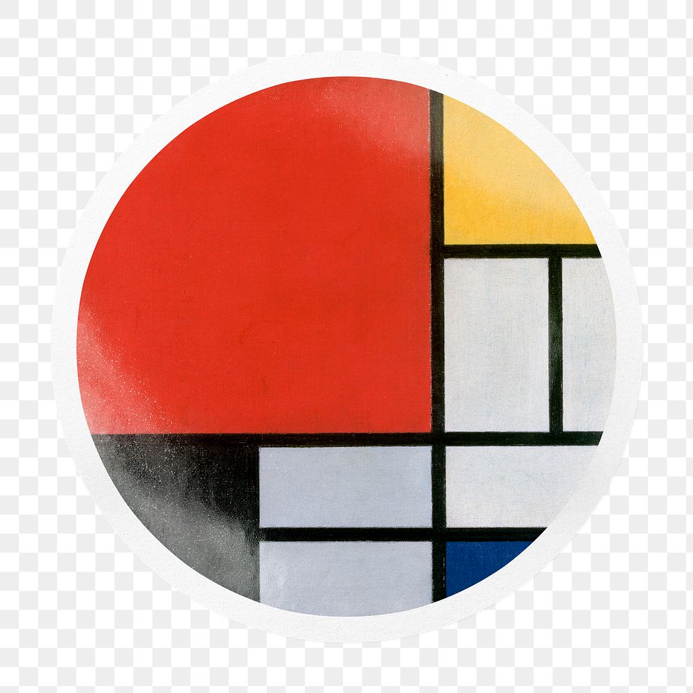 Piet Mondrian's png abstract pattern badge sticker on transparent background, famous artwork remixed by rawpixel