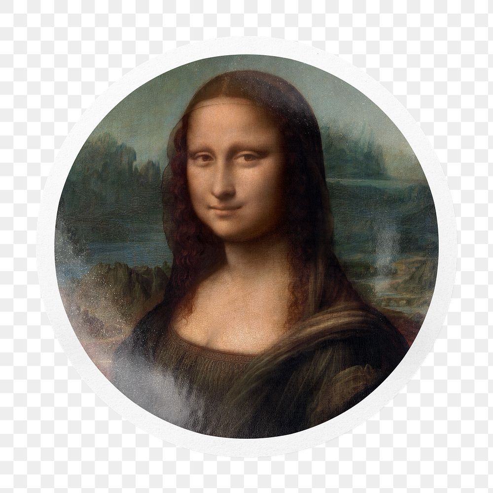 Mona Lisa png badge sticker on transparent background, remixed by rawpixel
