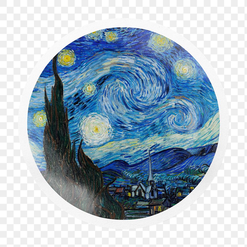 The Starry Night png badge sticker on transparent background, remixed by rawpixel