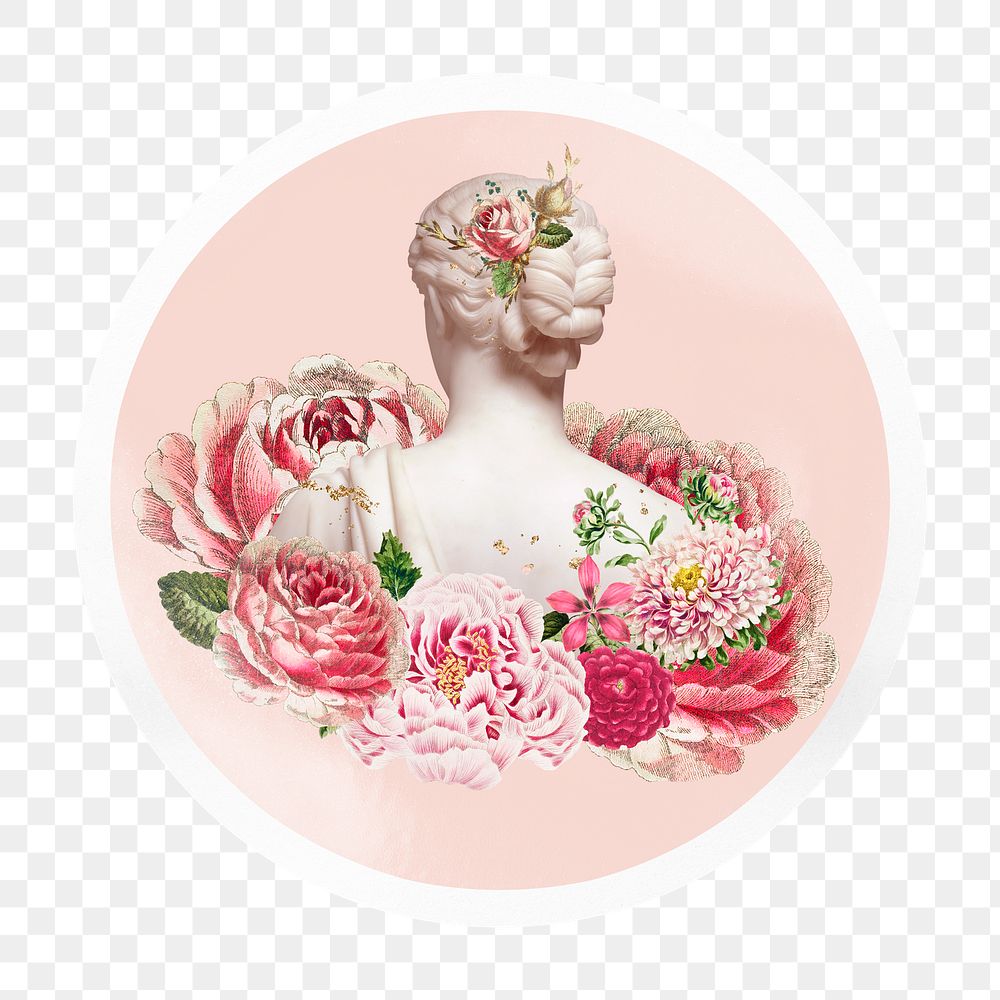 Floral Greek png statue badge sticker on transparent background