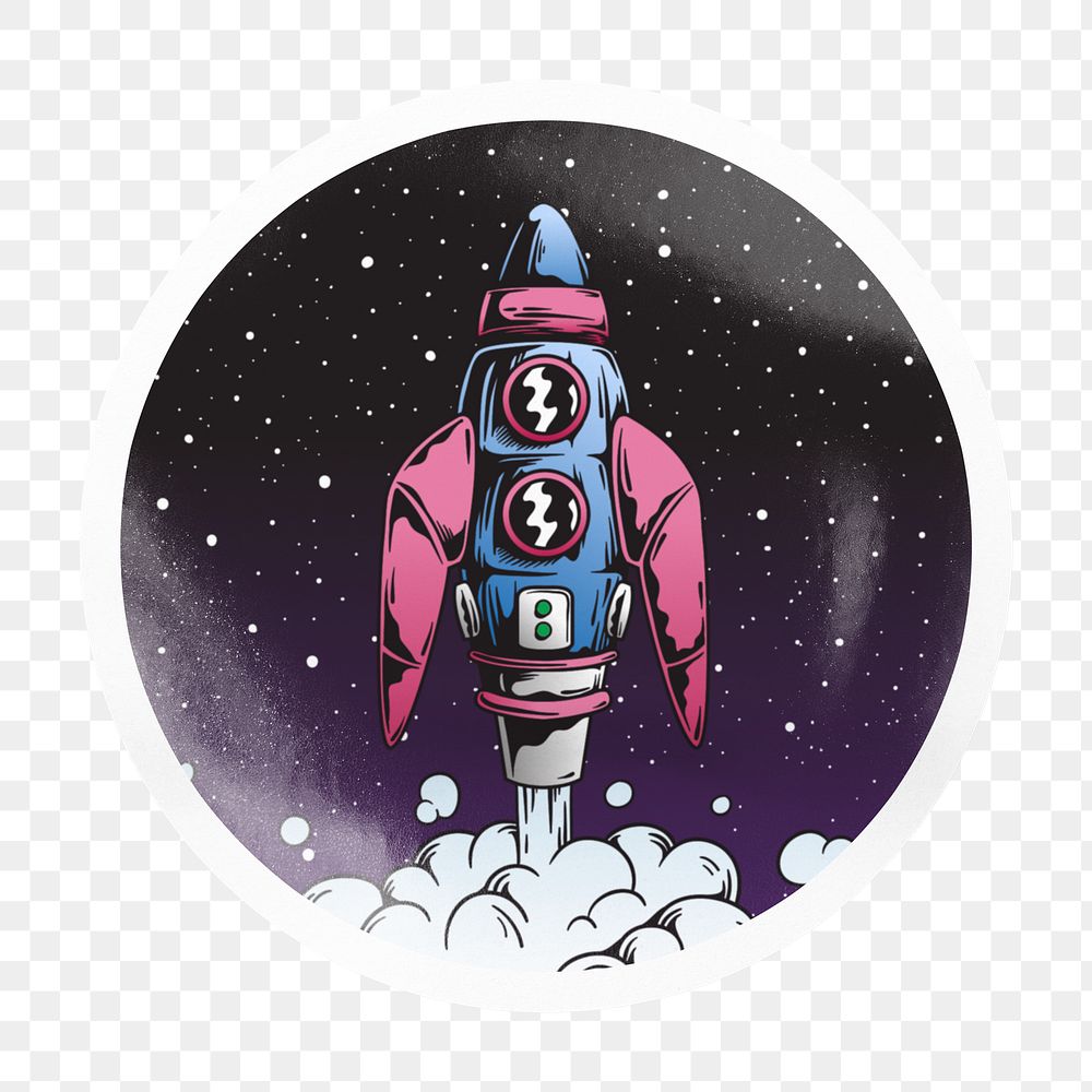Space rocket png badge sticker on transparent background