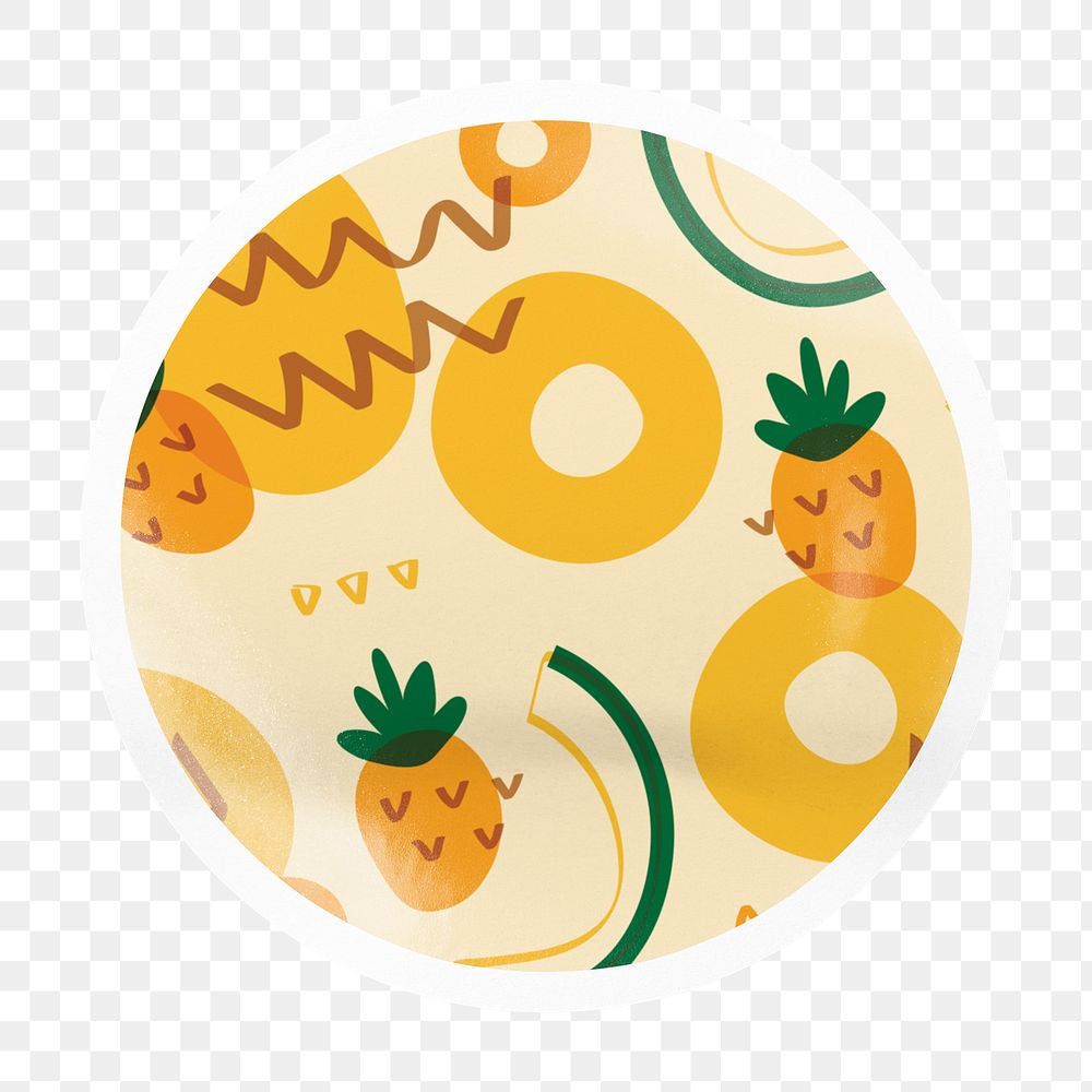 Tropical pineapple png pattern badge sticker on transparent background