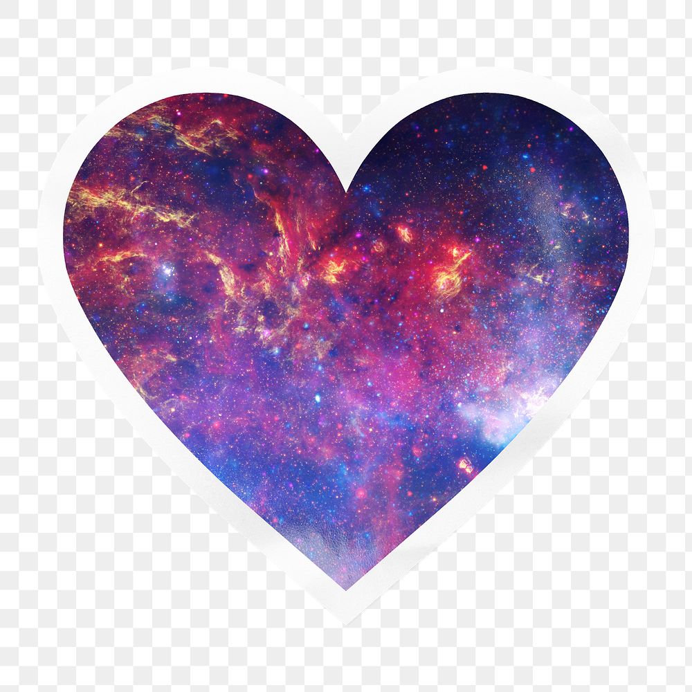 Nebula galaxy png heart badge sticker on transparent background