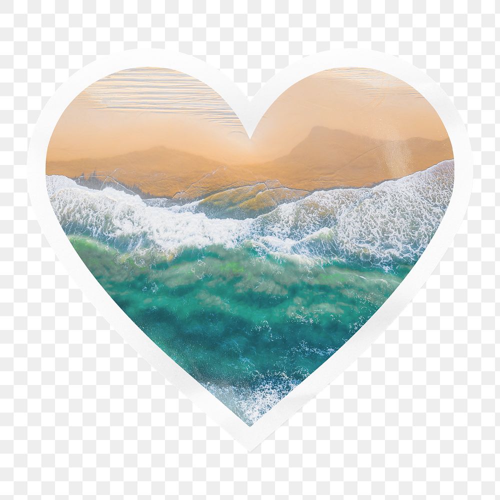 Beach wave png heart badge sticker on transparent background