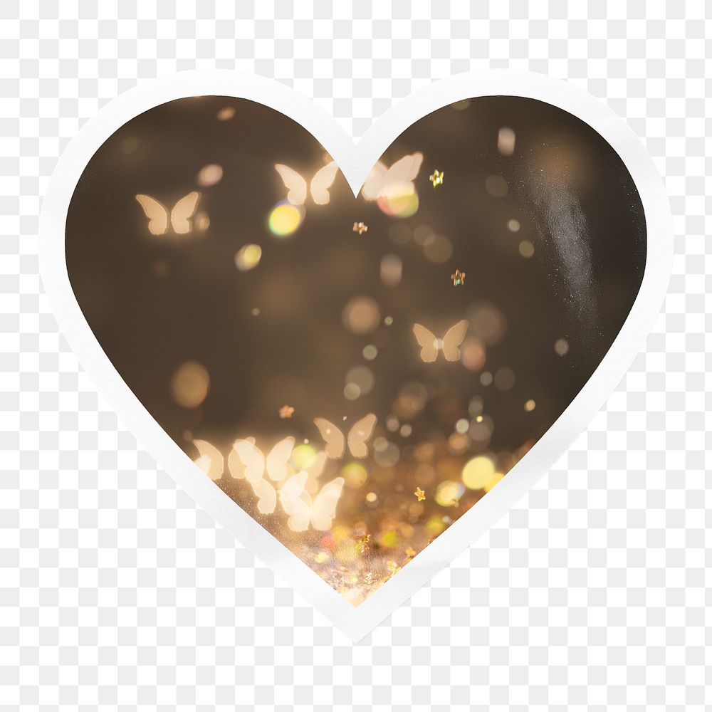 Butterfly bokeh png heart badge sticker on transparent background