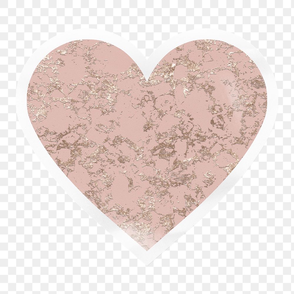 Pink marble png heart badge sticker on transparent background